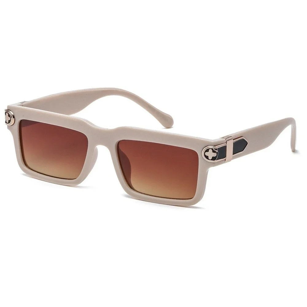 Sunglasses Women Trendy Fashion Designer Square‎ Shades Beige Frame Brown Lens